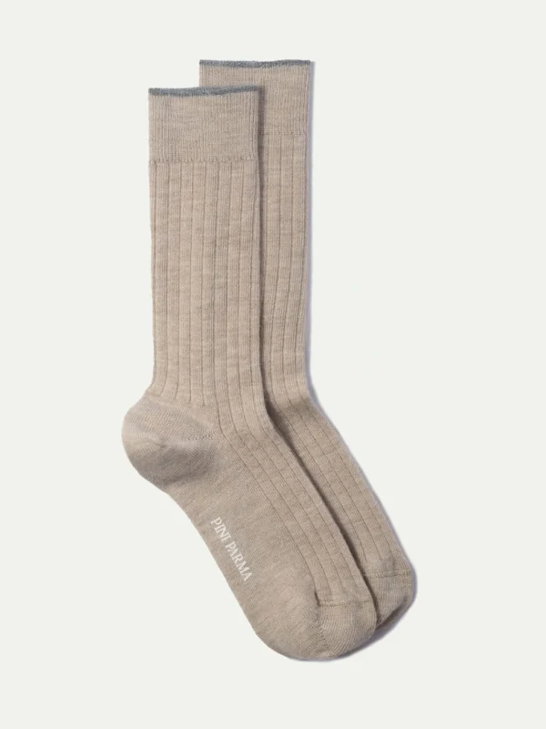Beige - Super durable Wool short socks - Made in Italy