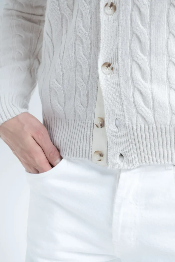 Beige cable knit cardigan – Made in Italy