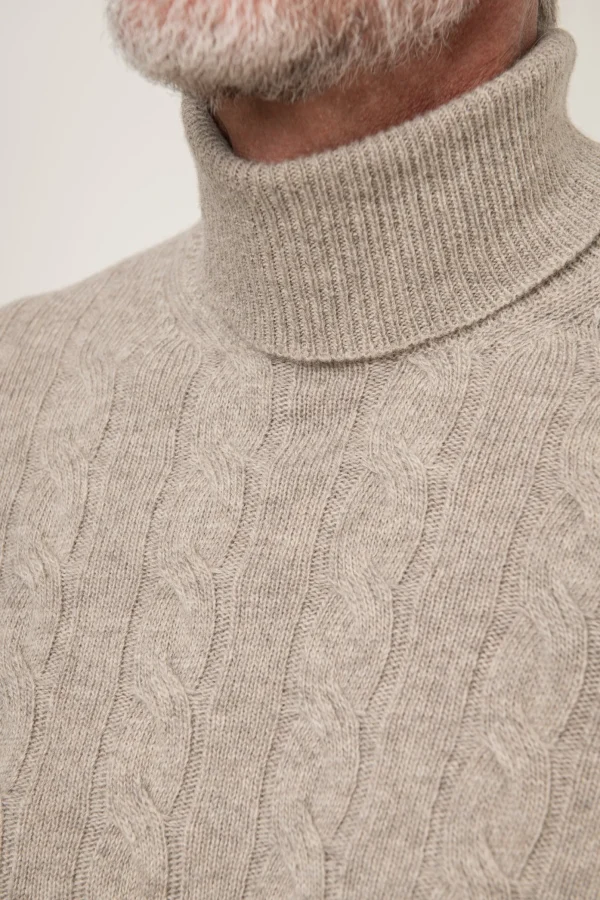 Beige cable knit turtleneck – Made in Italy