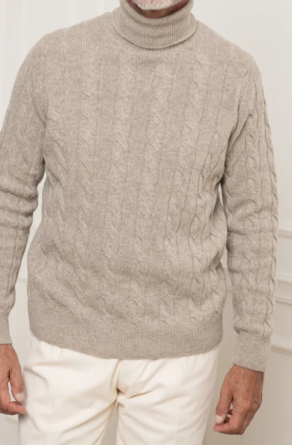 Beige cable knit turtleneck – Made in Italy