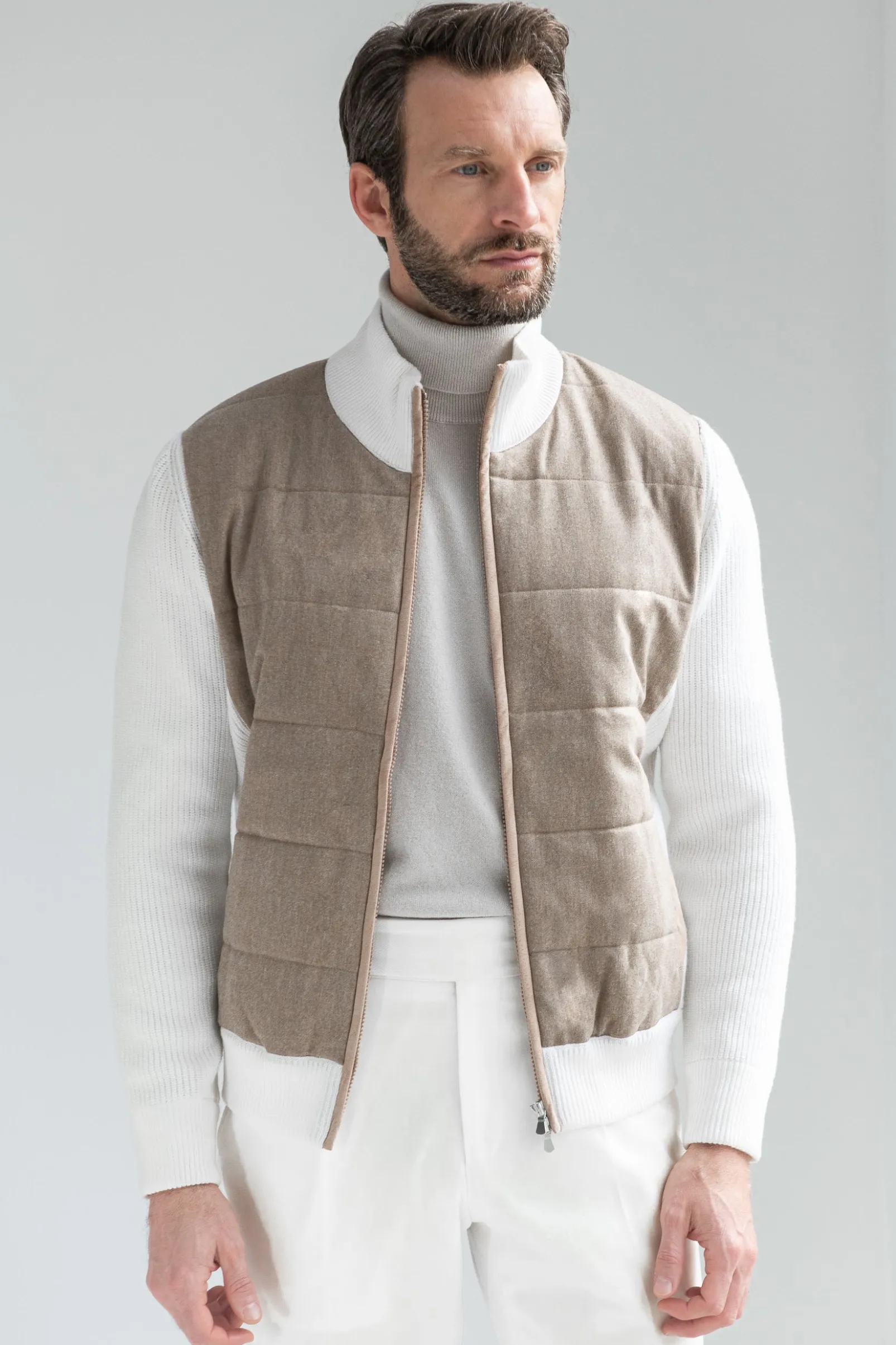 beige_cardigan__flannel___0.webp Beige cardigan - flannel & knitted wool - Made in Italy
