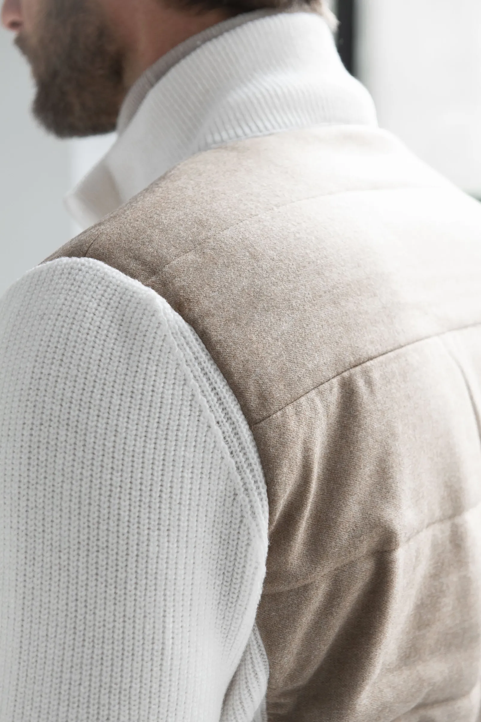 beige_cardigan__flannel___3.webp Beige cardigan - flannel & knitted wool - Made in Italy