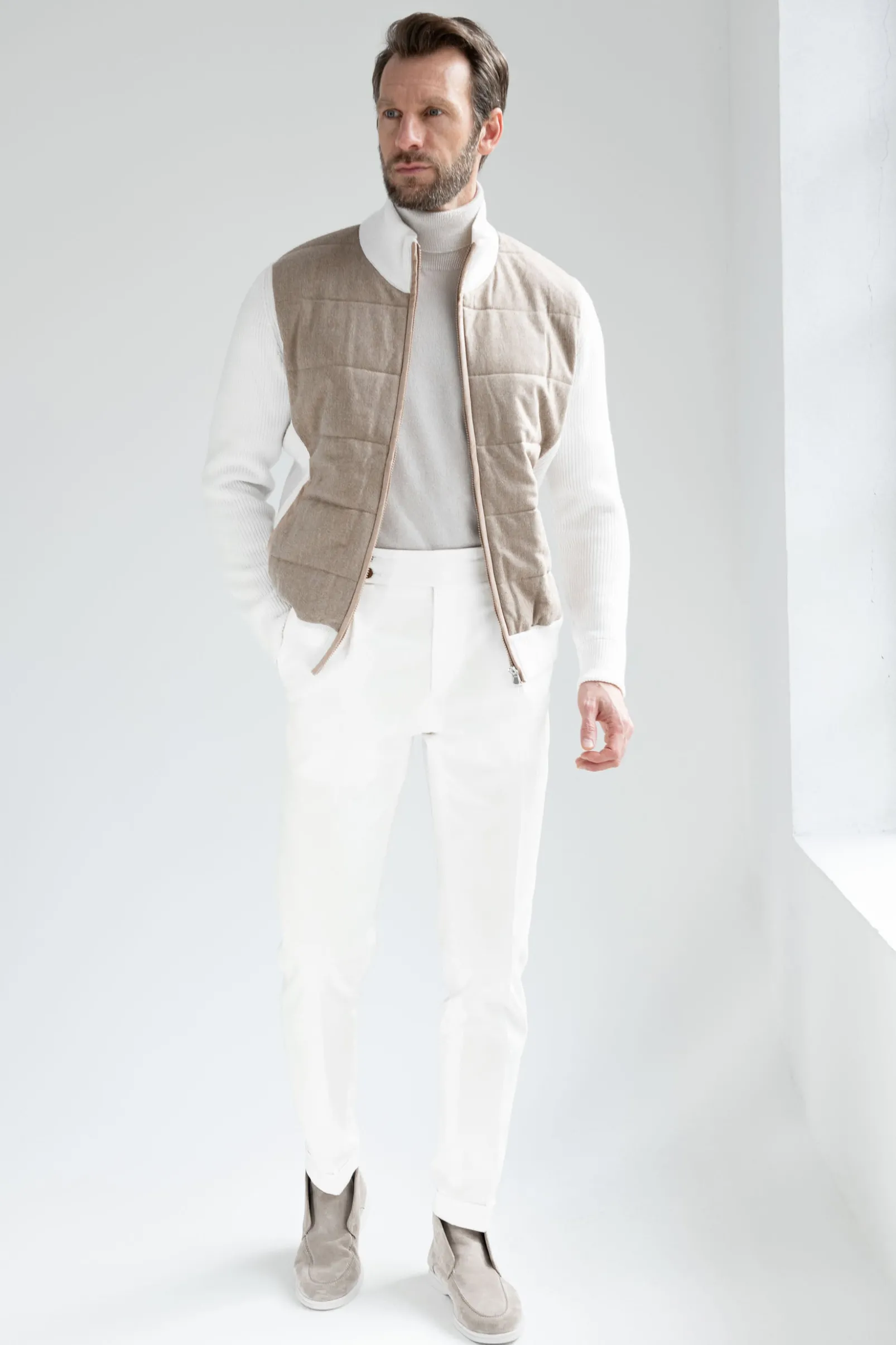 beige_cardigan__flannel___4.webp Beige cardigan - flannel & knitted wool - Made in Italy