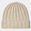 Beige Cashmere rib knit beanie - Made in Italy