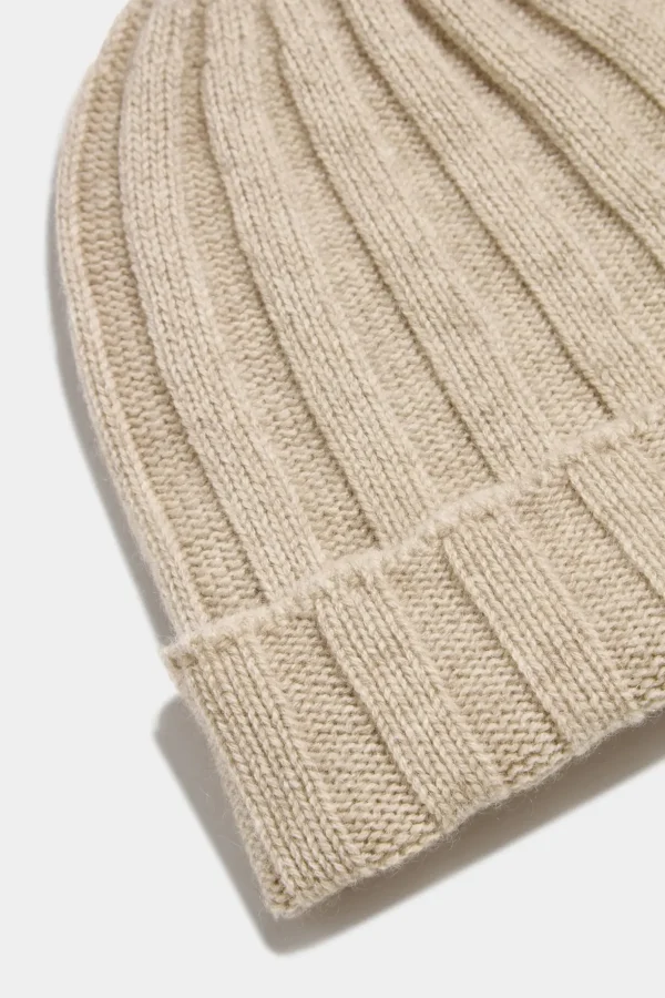 Beige Cashmere rib knit beanie - Made in Italy