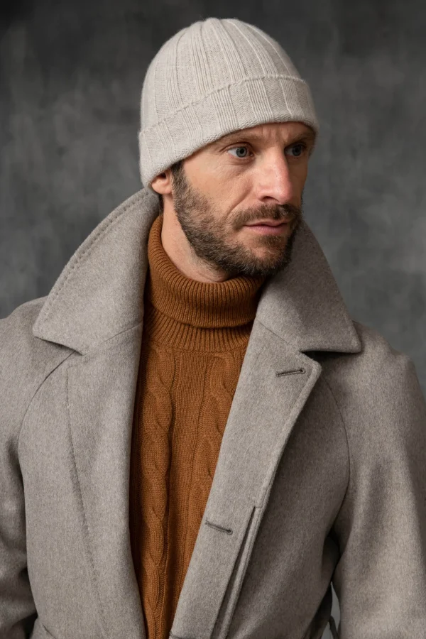 Beige Cashmere rib knit beanie - Made in Italy