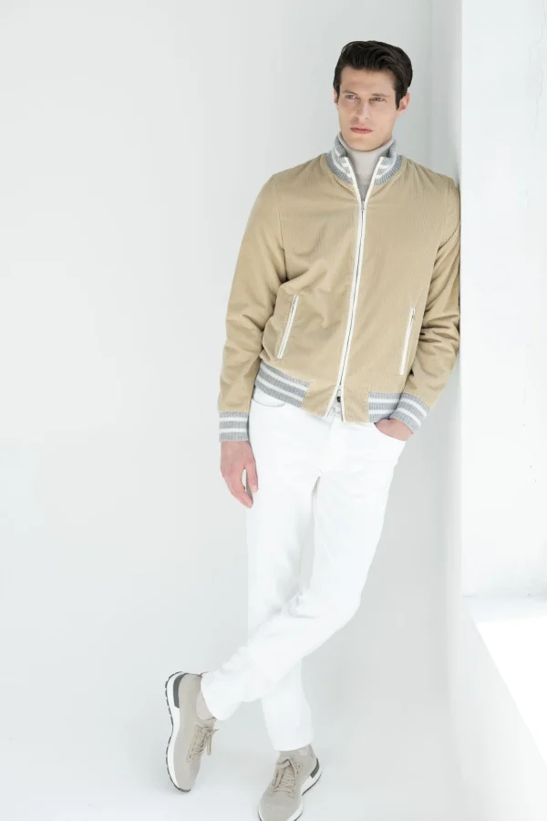 Beige corduroy college bomber - Made in Italy