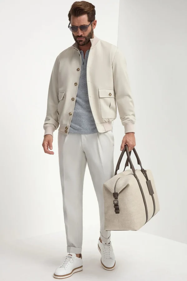 Beige cotton and silk bomber - Made in Italy