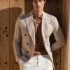 Beige double breasted linen cotton and silk jacket - Made in Italy
