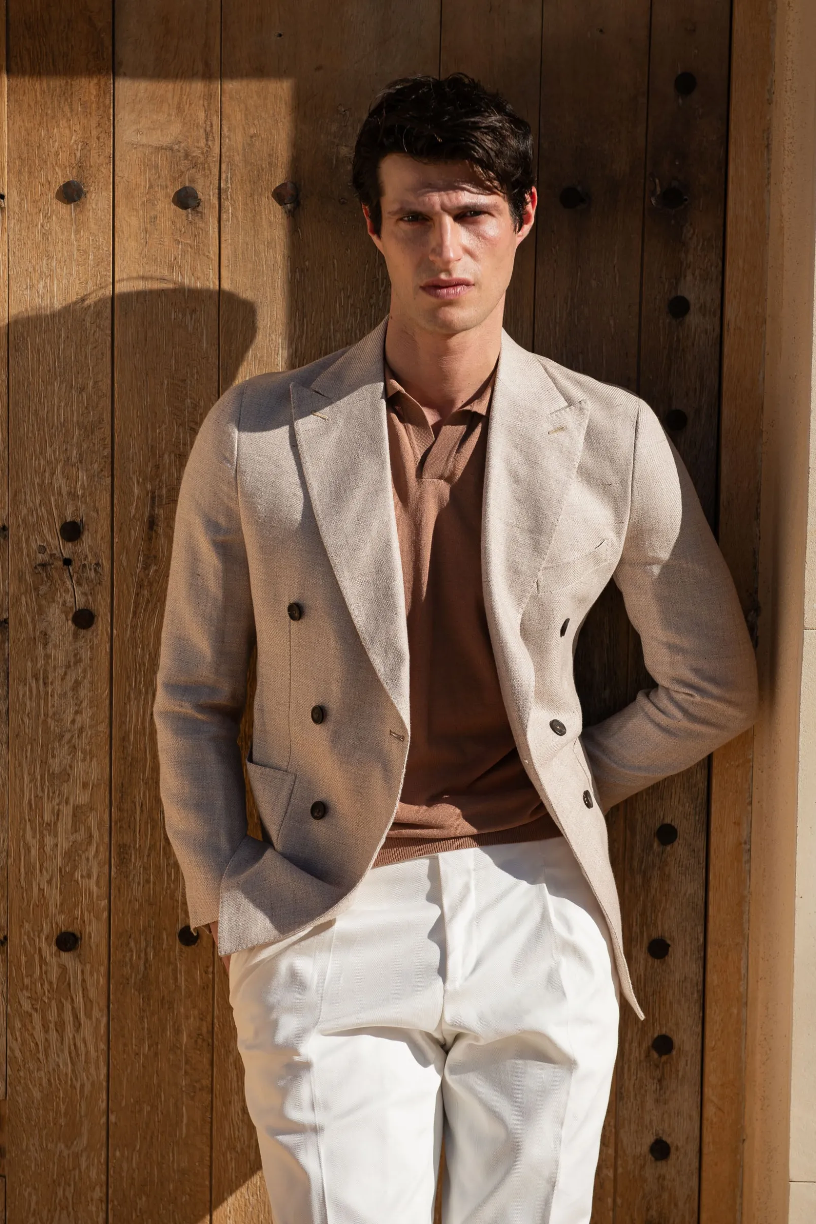 beige_double_breasted_lin_0.webp Beige double breasted linen cotton and silk jacket - Made in Italy