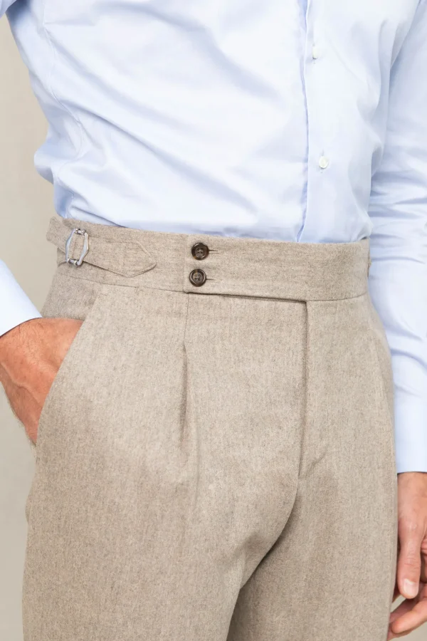 Beige flannel Soragna trousers - Made in Italy