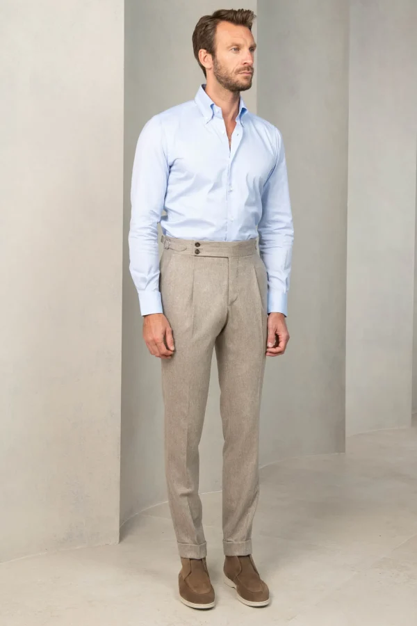 Beige flannel Soragna trousers - Made in Italy