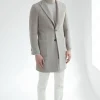Beige herringbone peak lapel coat – Made in Italy