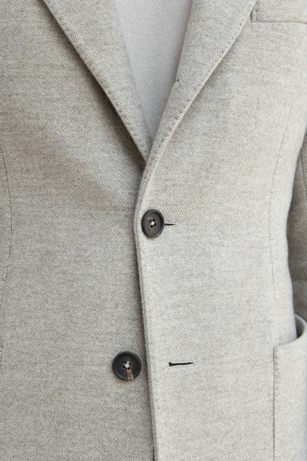 Beige herringbone peak lapel coat – Made in Italy