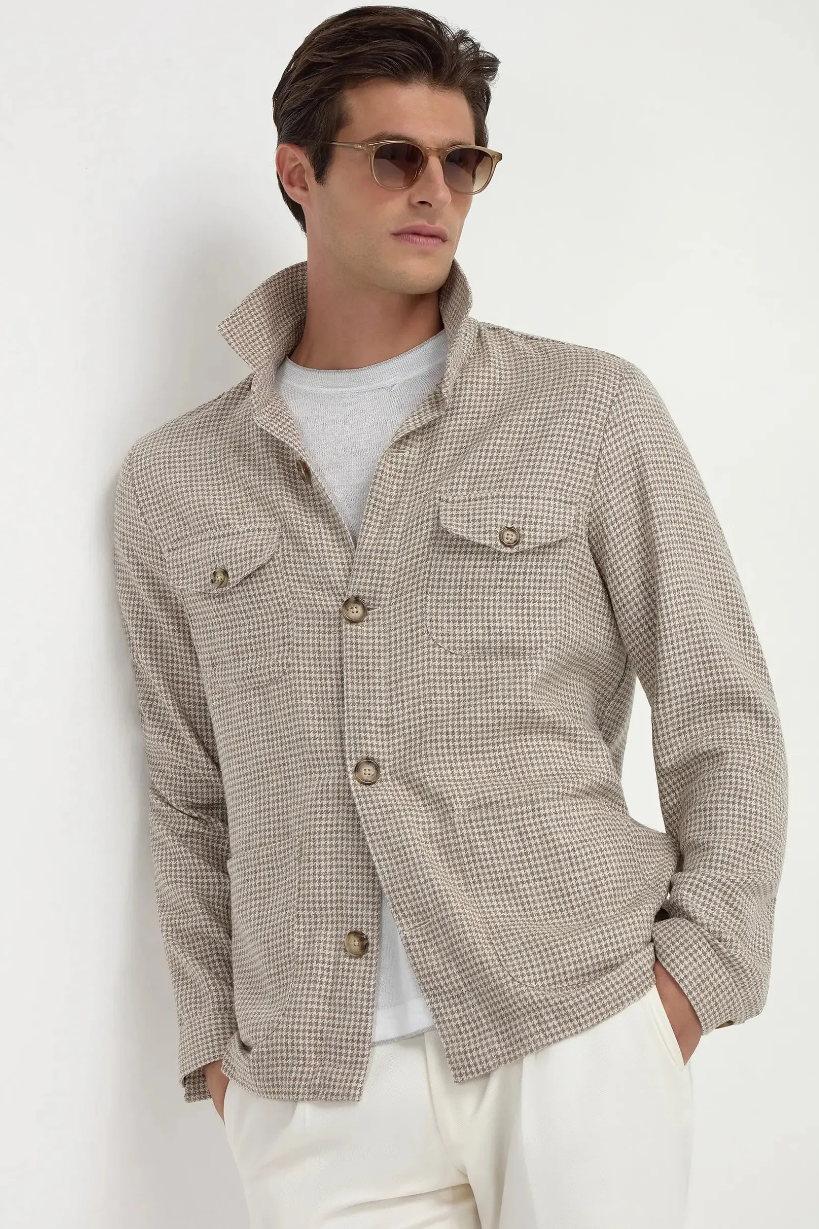 beige_houndstooth_safari__0.webp Beige houndstooth safari jacket - Made in Italy