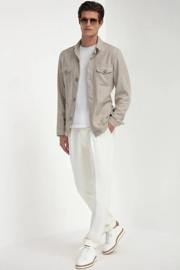 Beige houndstooth safari jacket - Made in Italy