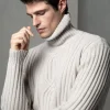 Beige jacquard patterned wool & cashmere turtleneck – Made in Italy