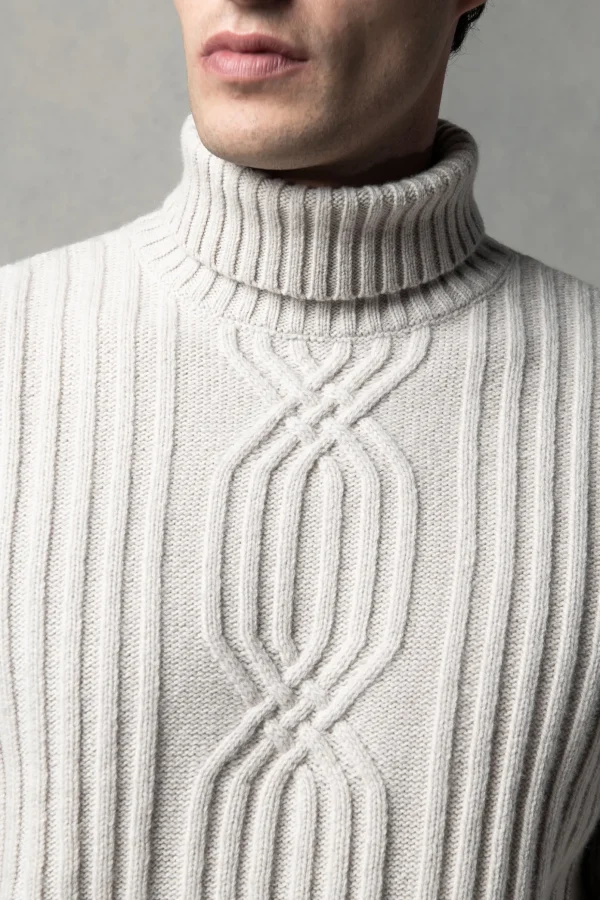 Beige jacquard patterned wool & cashmere turtleneck – Made in Italy