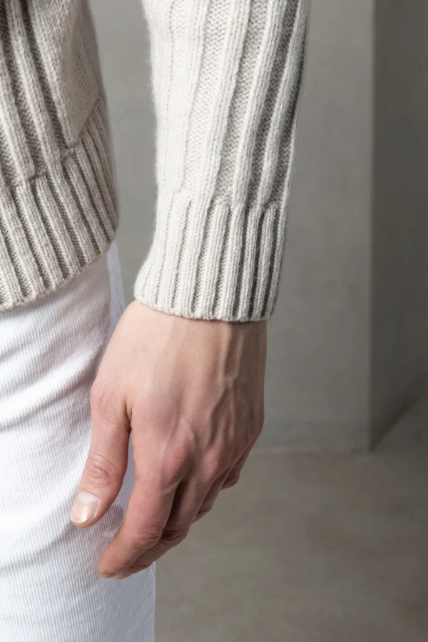 Beige jacquard patterned wool & cashmere turtleneck – Made in Italy