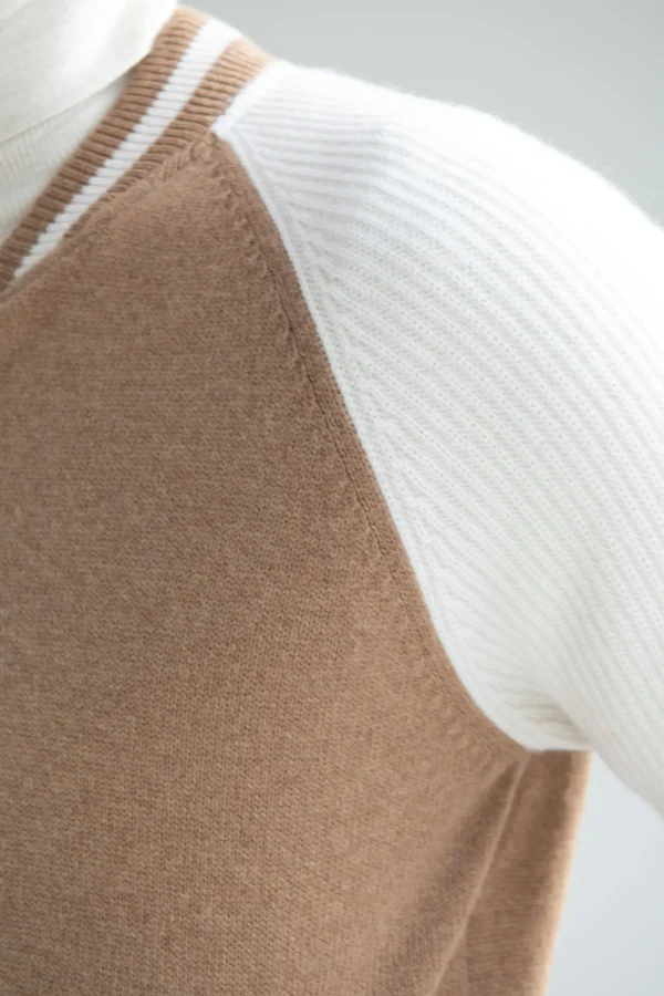 Beige knitted college bomber - Made in Italy