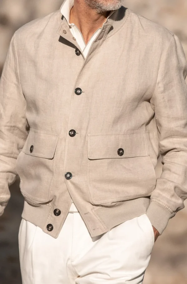 Beige linen bomber jacket – Made in Italy