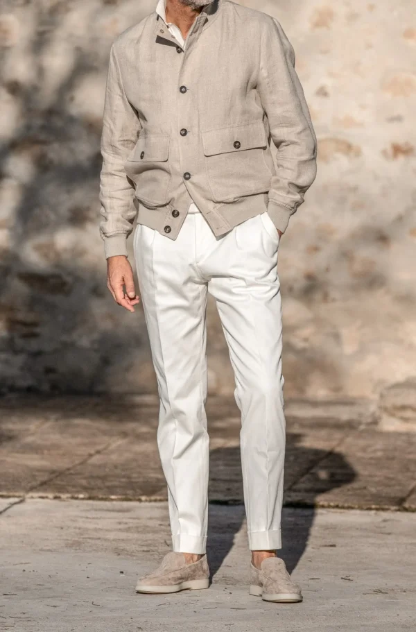 Beige linen bomber jacket – Made in Italy