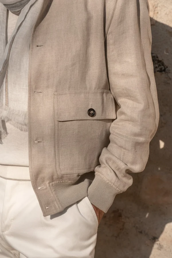 Beige linen bomber jacket – Made in Italy