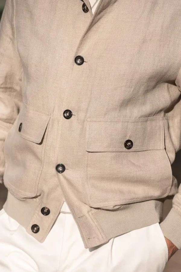 Beige linen bomber jacket – Made in Italy