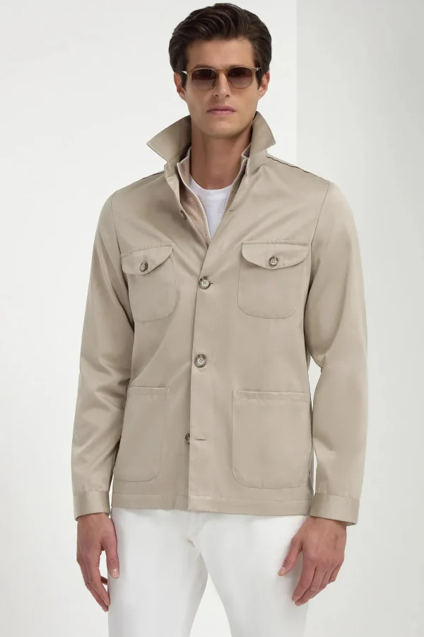 Beige solaro effect safari jacket - Made in Italy