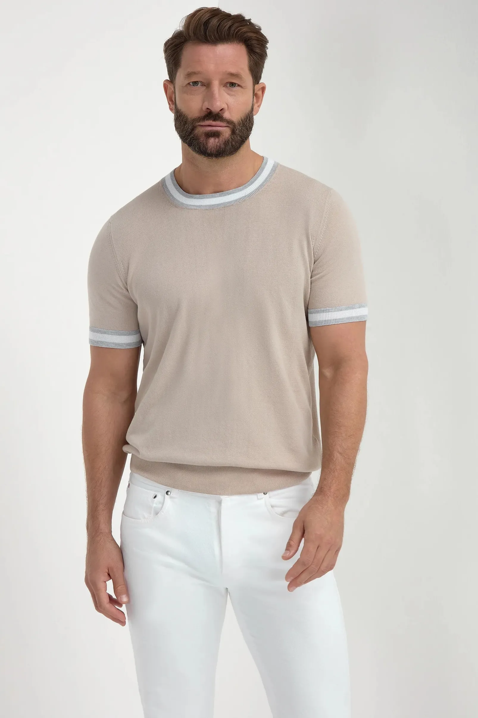 beige_striped_collar_deta_0.webp Beige striped collar detail knitted t-shirt - Made in Italy