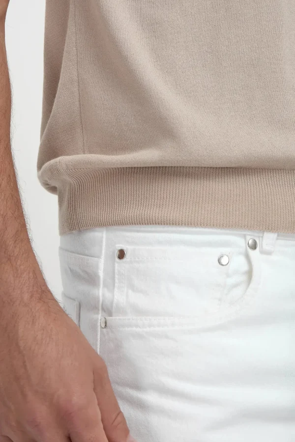 Beige striped collar detail knitted t-shirt - Made in Italy