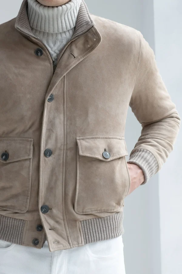 Beige suede bomber – Made in Italy