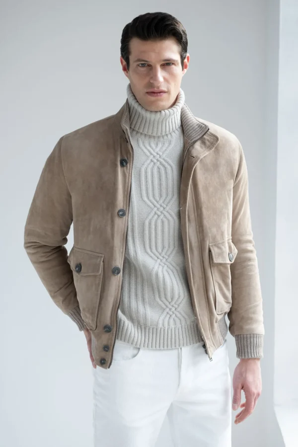 Beige suede bomber – Made in Italy