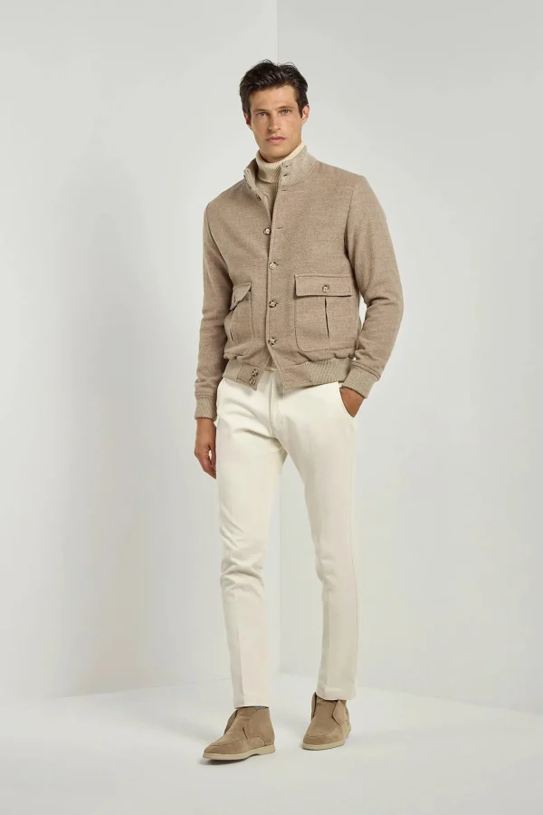Beige Super 180's wool flannel bomber jacket – Made in Italy