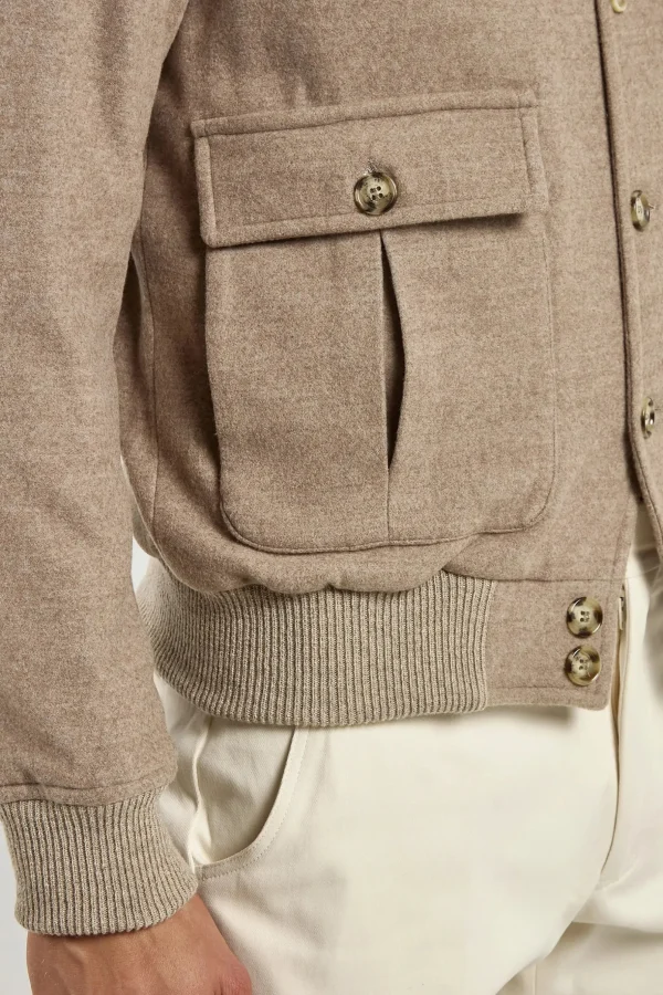 Beige Super 180's wool flannel bomber jacket – Made in Italy