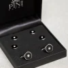 Black cufflinks and dress studs set with Swarovski detail - Made in Italy