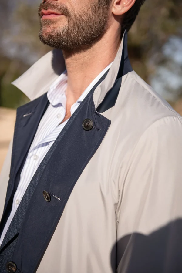Blue and grey reversible raincoat - Made in Italy