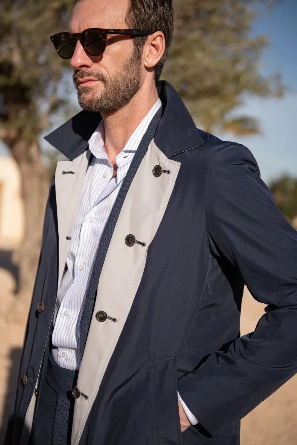 Blue and grey reversible raincoat - Made in Italy