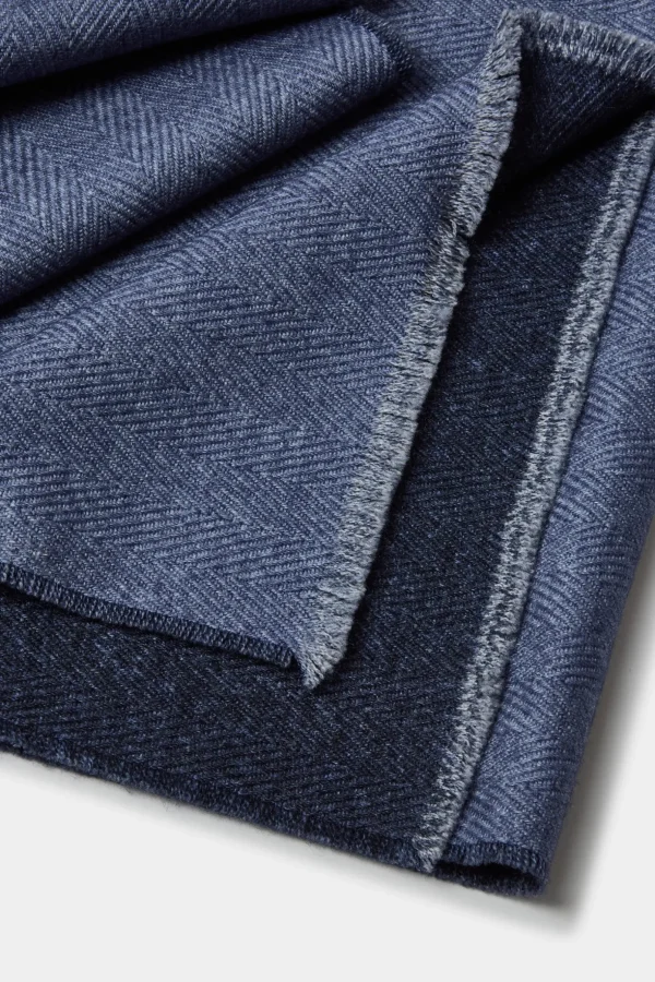 Blue and light blue reversible herringbone scarf - Made in Italy