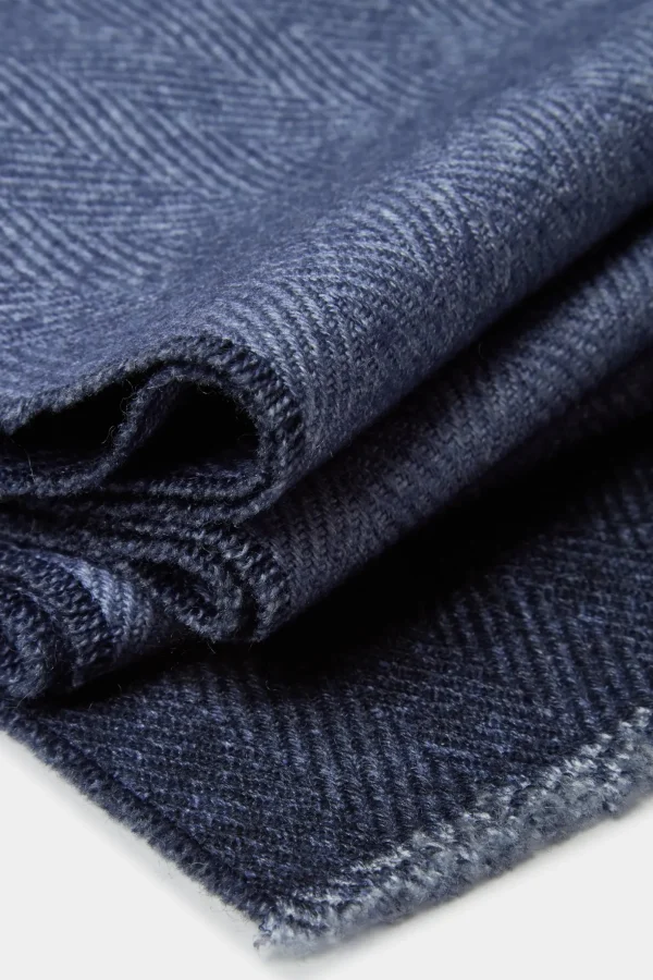 Blue and light blue reversible herringbone scarf - Made in Italy