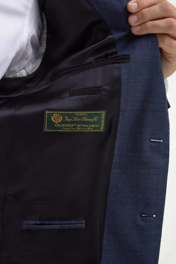 Blue Avio Prince of Wales Full Canvas suit - Made in Italy