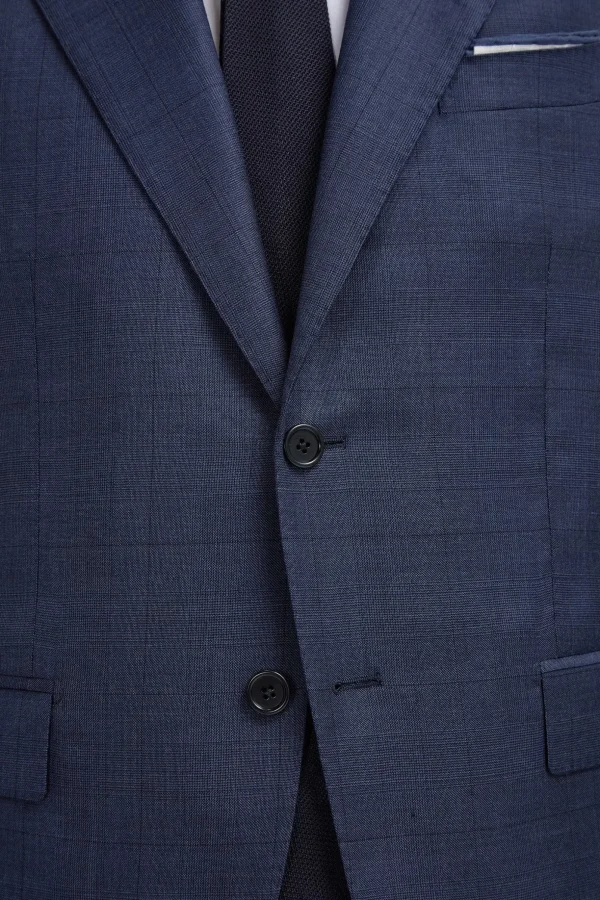 Blue Avio Prince of Wales Full Canvas suit - Made in Italy