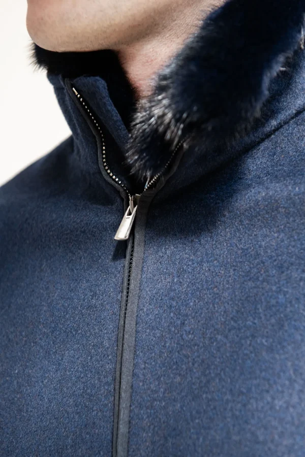 Blue bomber with removable mink collar – Made in Italy