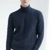 Blue cable knit turtleneck – Made in Italy