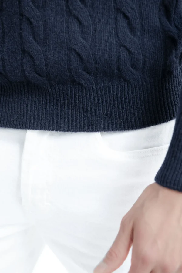 Blue cable knit turtleneck – Made in Italy