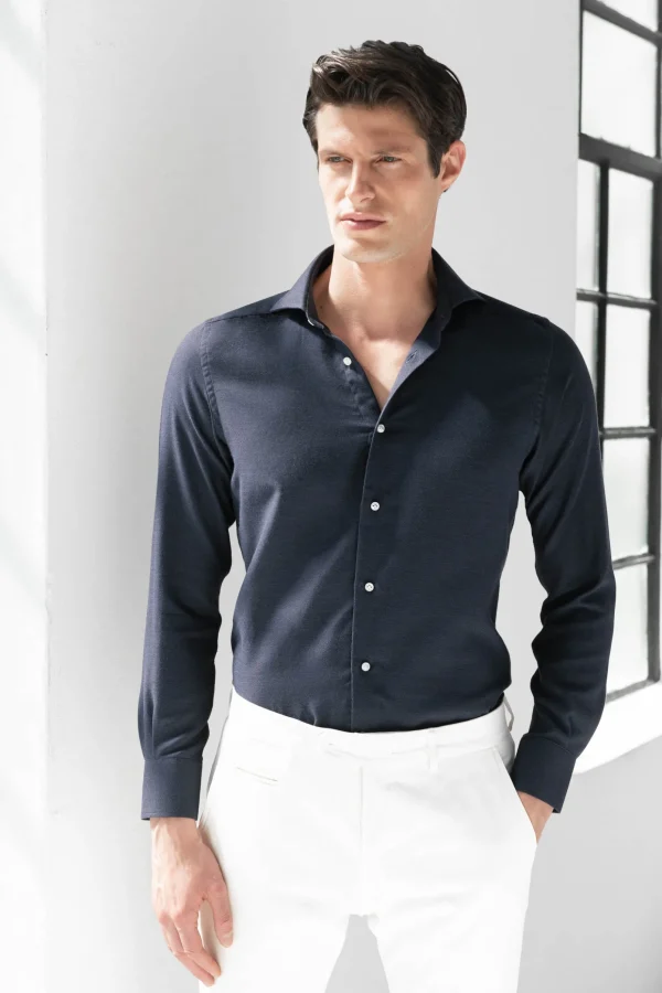 Blue cashmere and cotton shirt - Made in Italy
