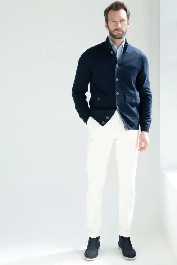 Blue Cashmere Knitted Bomber – Made in Italy