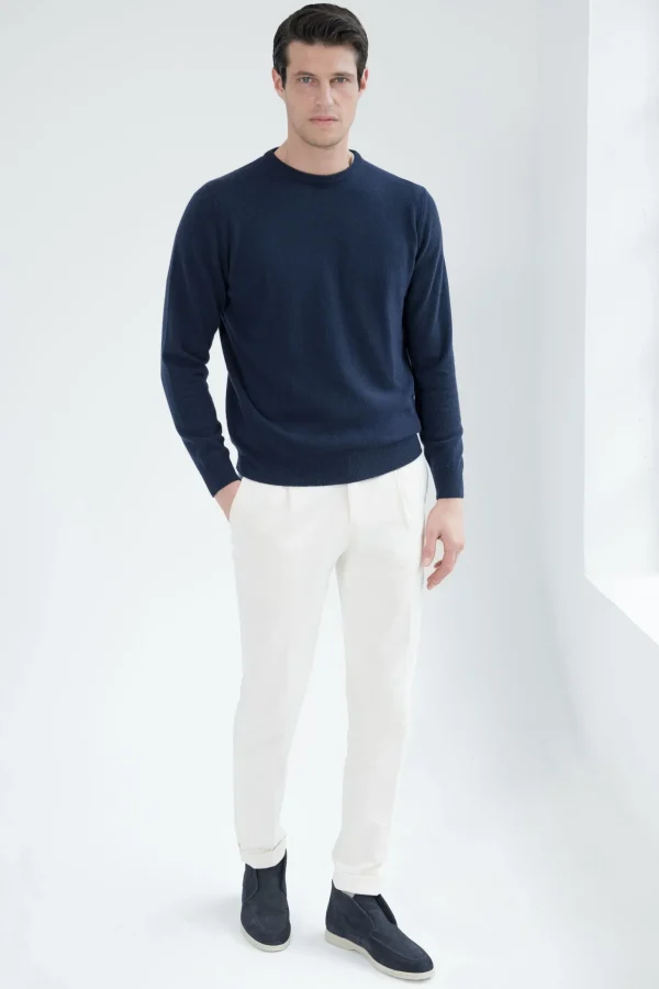 Blue cashmere round neck – Made in italy