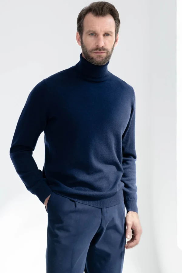 Blue cashmere turtleneck – Made in italy