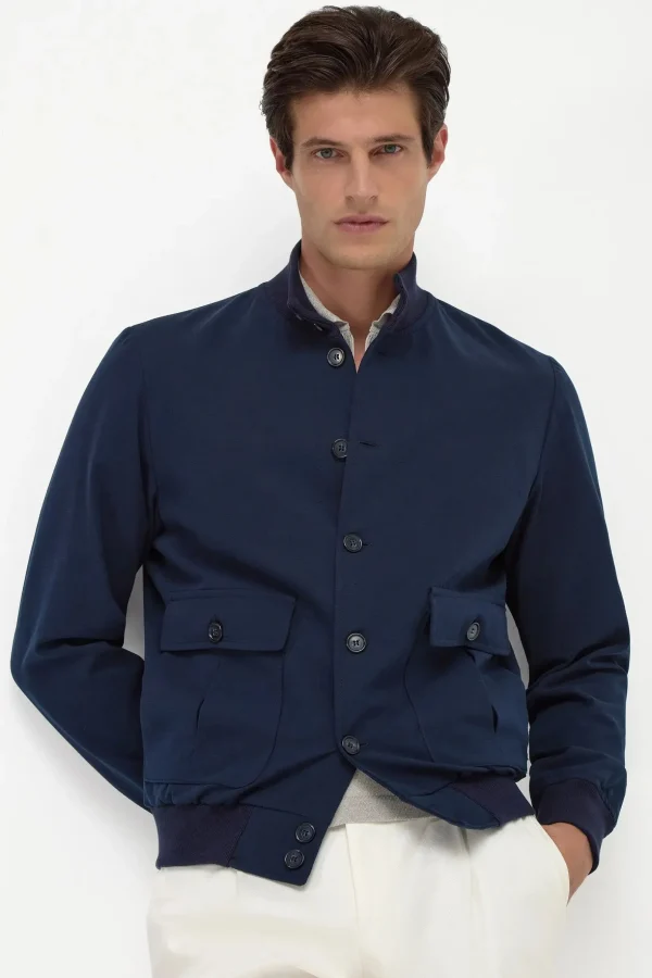 Blue cotton and silk bomber - Made in Italy